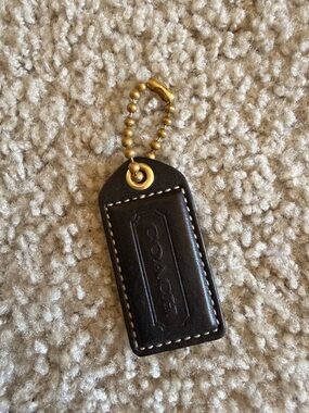Coach Black Leather Key Tag with Gold Hardware